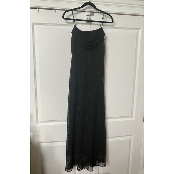 Y2K Onyx Nite Maxi Dress Womens Prom Black Strappy Long 90s Cowl Neck Whimsigoth - Picture 2 of 14